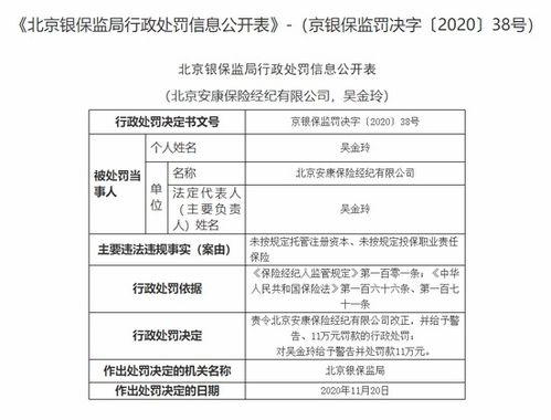 北京安康保险经纪被罚11万 未按规定投保职业责任保险